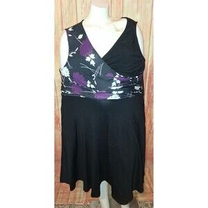 NWT Furnex Black Floral Sleeveless Vneck Dress Sz XL